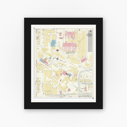 Old map wall art mockup — black gallery frame with white mat — Sanborn Fire Insurance Map from Newark, Licking County, Ohio (1912), Sheet #0006