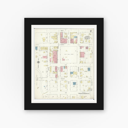 Old map wall art mockup — black gallery frame with white mat — Sanborn Fire Insurance Map from Ozark, Christian County, Missouri (1914), Sheet #0002