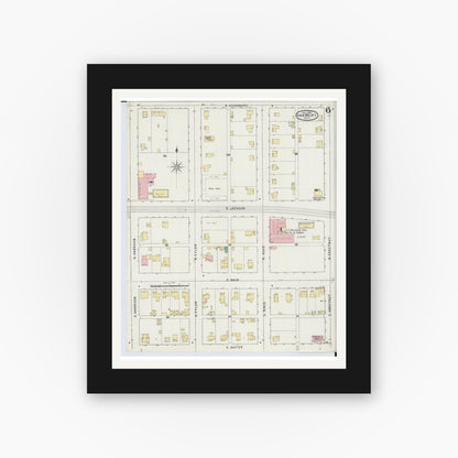 Old map wall art mockup — black gallery frame with white mat — Sanborn Fire Insurance Map from Van Wert, Van Wert County, Ohio (1895), Sheet #0006