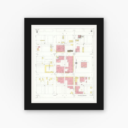 Old map wall art mockup — black gallery frame with white mat — Sanborn Fire Insurance Map from Ralls, Crosby County, Texas (1934), Sheet #0002