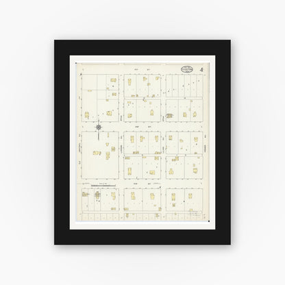 Old map wall art mockup — black gallery frame with white mat — Sanborn Fire Insurance Map from Fosston, Polk County, Minnesota (1913), Sheet #0004