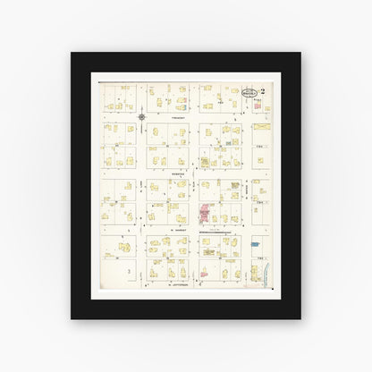 Old map wall art mockup — black gallery frame with white mat — Sanborn Fire Insurance Map from Waverly, Bremer County, Iowa (1915), Sheet #0002