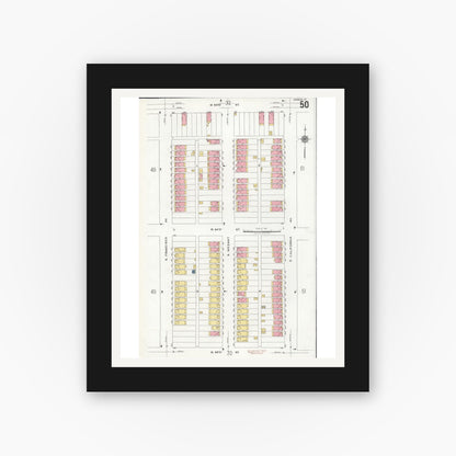 Old map wall art mockup — black gallery frame with white mat — Sanborn Fire Insurance Map from Chicago, Cook County, Illinois (1920), Sheet #0050