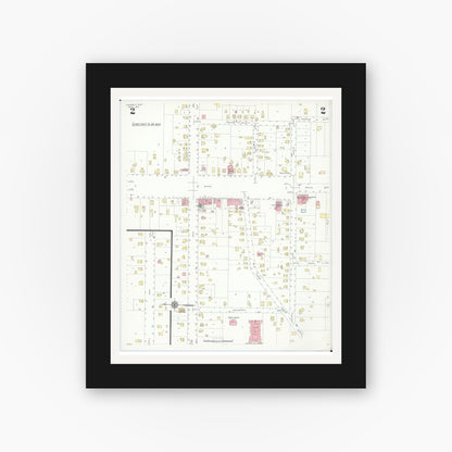 Old map wall art mockup — black gallery frame with white mat — Sanborn Fire Insurance Map from Canfield, Mahoning County, Ohio (1937), Sheet #0002