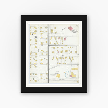 Old map wall art mockup — black gallery frame with white mat — Sanborn Fire Insurance Map from West Salem, Wayne County, Ohio (1904), Sheet #0002