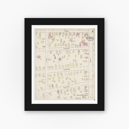 Old map wall art mockup — black gallery frame with white mat — Sanborn Fire Insurance Map from Brockport, Monroe County, New York (1885), Sheet #0004