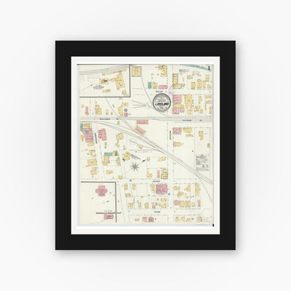 Old map wall art mockup — black gallery frame with white mat — Sanborn Fire Insurance Map from Loveland, Clermont, Hamilton, And Warren County, Ohio (1905) - Complete Map Set