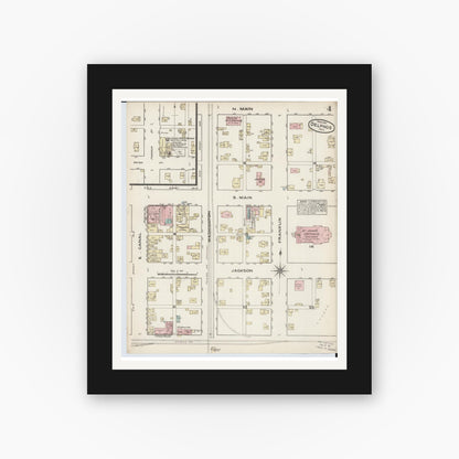 Old map wall art mockup — black gallery frame with white mat — Sanborn Fire Insurance Map from Delphos, Van Wert And Allen Counties, Ohio (1884), Sheet #0004