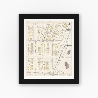 Old map wall art mockup — black gallery frame with white mat — Sanborn Fire Insurance Map from Bemidji, Beltrami County, Minnesota (1922), Sheet #0005