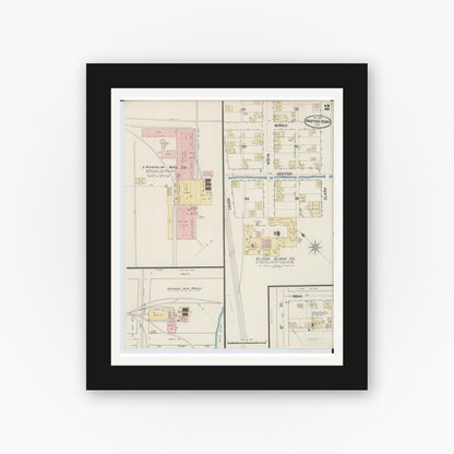 Old map wall art mockup — black gallery frame with white mat — Sanborn Fire Insurance Map from Martins Ferry, Belmont County, Ohio (1890), Sheet #0002