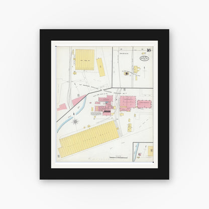 Old map wall art mockup — black gallery frame with white mat — Sanborn Fire Insurance Map from Pekin, Tazewell County, Illinois (1903), Sheet #0016