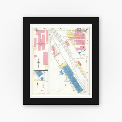 Old map wall art mockup — black gallery frame with white mat — Sanborn Fire Insurance Map from Salem, Columbiana County, Ohio (1926), Sheet #0030