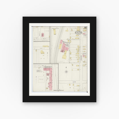 Old map wall art mockup — black gallery frame with white mat — Sanborn Fire Insurance Map from Middletown, Butler County, Ohio (1895), Sheet #0012