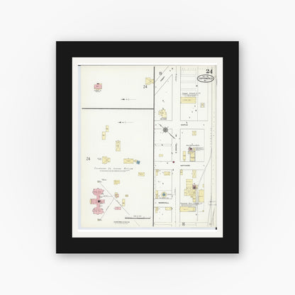 Old map wall art mockup — black gallery frame with white mat — Sanborn Fire Insurance Map from Chippewa Falls, Chippewa County, Wisconsin (1910), Sheet #0024