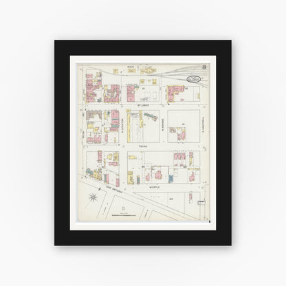 Old map wall art mockup — black gallery frame with white mat — Sanborn Fire Insurance Map from El Paso, El Paso County, Texas (1893), Sheet #0008