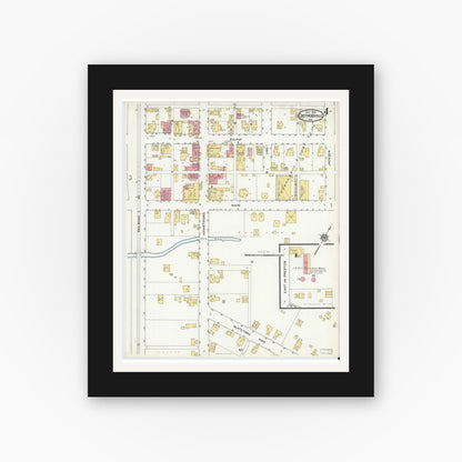 Old map wall art mockup — black gallery frame with white mat — Sanborn Fire Insurance Map from Crothersville, Jackson County, Indiana (1916), Sheet #0004