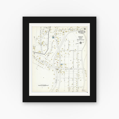 Old map wall art mockup — black gallery frame with white mat — Sanborn Fire Insurance Map from Philipsburg, Centre County, Pennsylvania (1917), Sheet #0015