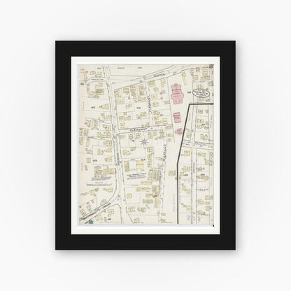 Old map wall art mockup — black gallery frame with white mat — Sanborn Fire Insurance Map from Amesbury, Essex County, Massachusetts (1885), Sheet #0008