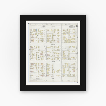 Old map wall art mockup — black gallery frame with white mat — Sanborn Fire Insurance Map from Winona, Winona County, Minnesota (1889), Sheet #0018