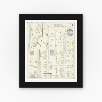 Old map wall art mockup — black gallery frame with white mat — Sanborn Fire Insurance Map from Milford, Clermont And Hamilton County, Ohio (1905), Sheet #0001