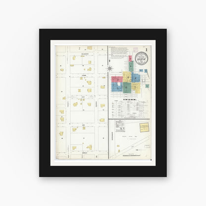 Old map wall art mockup — black gallery frame with white mat — Sanborn Fire Insurance Map from Decatur, Wise County, Texas (1907) - Complete Map Set