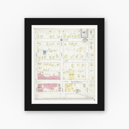Old map wall art mockup — black gallery frame with white mat — Sanborn Fire Insurance Map from Colfax, McLean County, Illinois (1914), Sheet #0002
