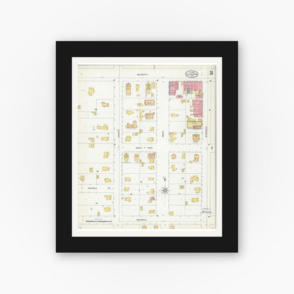 Old map wall art mockup — black gallery frame with white mat — Sanborn Fire Insurance Map from Elkhorn, Walworth County, Wisconsin (1904), Sheet #0003