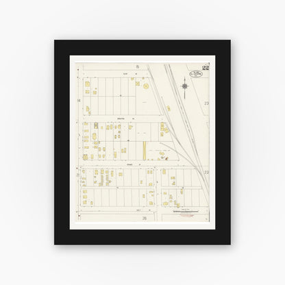 Old map wall art mockup — black gallery frame with white mat — Sanborn Fire Insurance Map from El Centro, Imperial County, California (1922), Sheet #0022