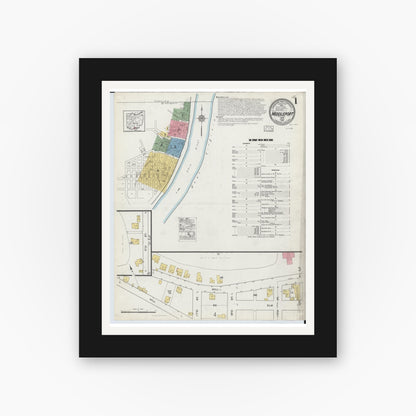 Old map wall art mockup — black gallery frame with white mat — Sanborn Fire Insurance Map from Middleport, Meigs County, Ohio (1916) - Complete Map Set