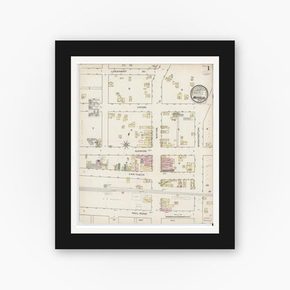 Old map wall art mockup — black gallery frame with white mat — Sanborn Fire Insurance Map from Waterloo, De Kalb County, Indiana (1886) - Complete Map Set