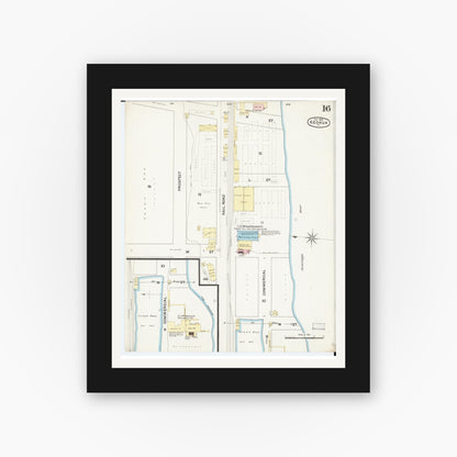 Old map wall art mockup — black gallery frame with white mat — Sanborn Fire Insurance Map from Keokuk, Lee County, Iowa (1888), Sheet #0016