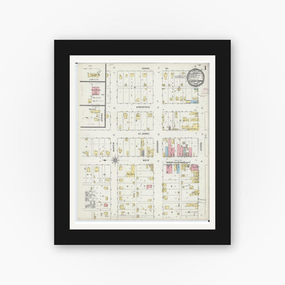 Old map wall art mockup — black gallery frame with white mat — Sanborn Fire Insurance Map from Eldorado Springs, Cedar County, Missouri (1894) - Complete Map Set