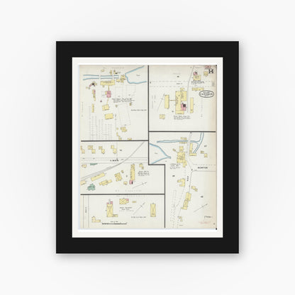 Old map wall art mockup — black gallery frame with white mat — Sanborn Fire Insurance Map from Gardner, Worcester County, Massachusetts (1895), Sheet #0014
