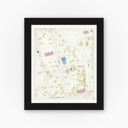 Old map wall art mockup — black gallery frame with white mat — Sanborn Fire Insurance Map from Reading, Middlesex County, Massachusetts (1909), Sheet #0006