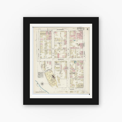 Old map wall art mockup — black gallery frame with white mat — Sanborn Fire Insurance Map from Portsmouth, Scioto County, Ohio (1884), Sheet #0002