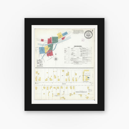 Old map wall art mockup — black gallery frame with white mat — Sanborn Fire Insurance Map from Addison, Steuben County, New York (1909), Sheet #0001