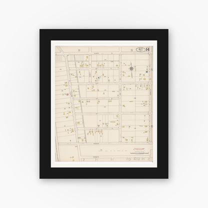 Old map wall art mockup — black gallery frame with white mat — Sanborn Fire Insurance Map from Bell, Los Angeles County, California (1922), Sheet #0014