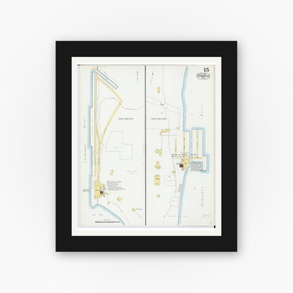 Old map wall art mockup — black gallery frame with white mat — Sanborn Fire Insurance Map from Cheboygan, Cheboygan County, Michigan (1900), Sheet #0015