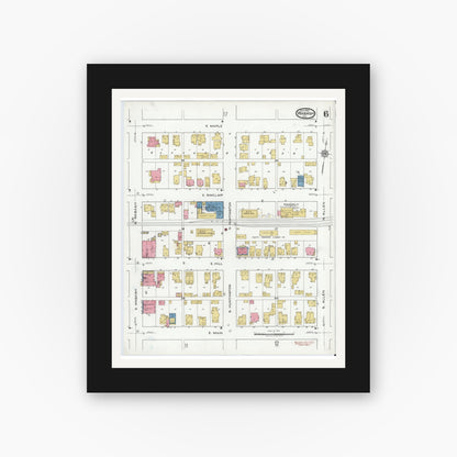 Old map wall art mockup — black gallery frame with white mat — Sanborn Fire Insurance Map from Wabash, Wabash County, Indiana (1920), Sheet #0006