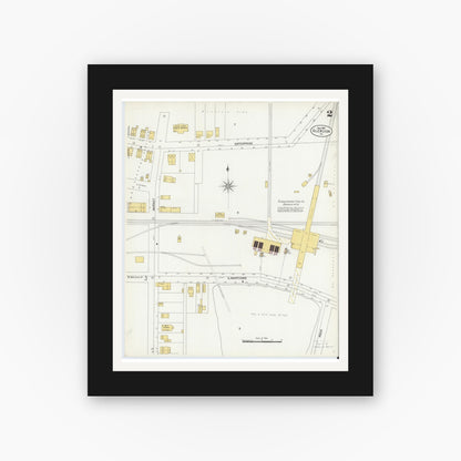 Old map wall art mockup — black gallery frame with white mat — Sanborn Fire Insurance Map from Glen Lyon, Luzerne County, Pennsylvania (1903), Sheet #0002