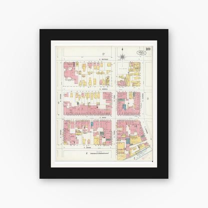 Old map wall art mockup — black gallery frame with white mat — Sanborn Fire Insurance Map from Ithaca, Tompkins County, New York (1904), Sheet #0010