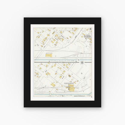 Old map wall art mockup — black gallery frame with white mat — Sanborn Fire Insurance Map from Michigan City, La Porte County, Indiana (1899), Sheet #0005