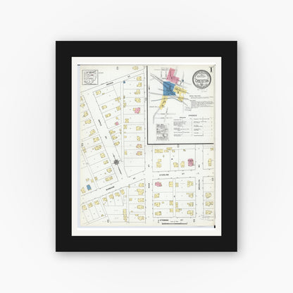 Old map wall art mockup — black gallery frame with white mat — Sanborn Fire Insurance Map from Creston, Wayne County, Ohio (1921) - Complete Map Set