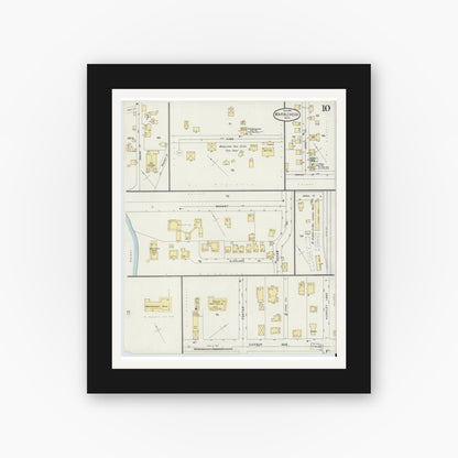 Old map wall art mockup — black gallery frame with white mat — Sanborn Fire Insurance Map from Marblehead, Essex County, Massachusetts (1896), Sheet #0010