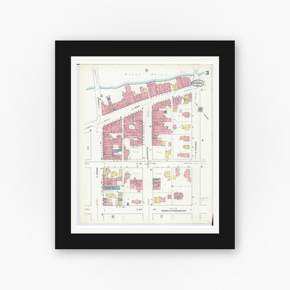 Old map wall art mockup — black gallery frame with white mat — Sanborn Fire Insurance Map from Monroe, Monroe County, Michigan (1916), Sheet #0003