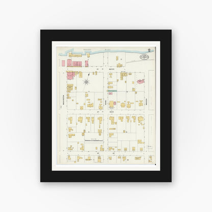 Old map wall art mockup — black gallery frame with white mat — Sanborn Fire Insurance Map from Plymouth, Washington County, North Carolina (1900), Sheet #0002