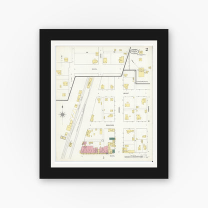 Old map wall art mockup — black gallery frame with white mat — Sanborn Fire Insurance Map from Troup, Smith County, Texas (1909), Sheet #0002