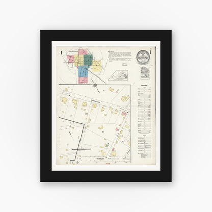 Old map wall art mockup — black gallery frame with white mat — Sanborn Fire Insurance Map from Warrenton, Fauquier County, Virginia (1924), Sheet #0001
