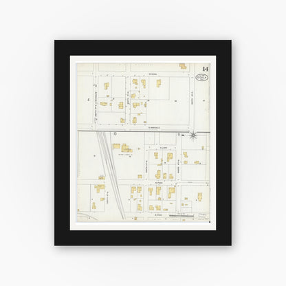 Old map wall art mockup — black gallery frame with white mat — Sanborn Fire Insurance Map from Ocala, Marion County, Florida (1906), Sheet #0014