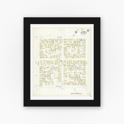 Old map wall art mockup — black gallery frame with white mat — Sanborn Fire Insurance Map from Key West, Monroe County, Florida (1912), Sheet #0012
